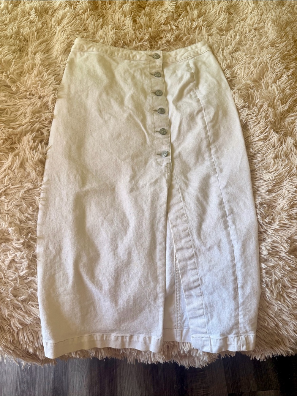 Free People Off-White Button Front Midi Skirt